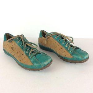 Born Leather Turquoise Tan Lace Up Sneakers Sz 8